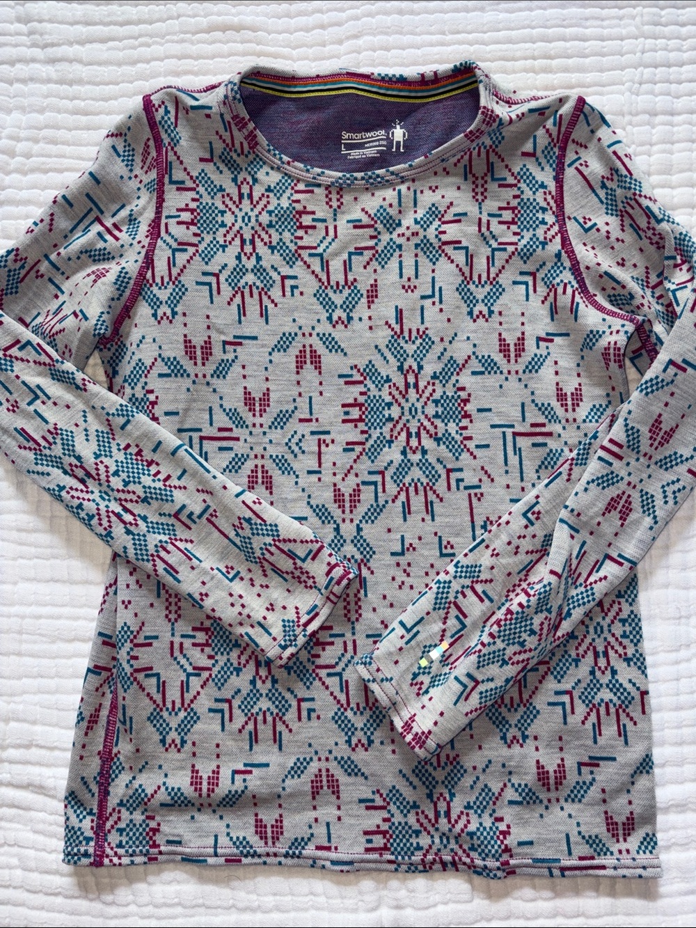 Smartwool Kids Large Gray Patterned Long Sleeve Top